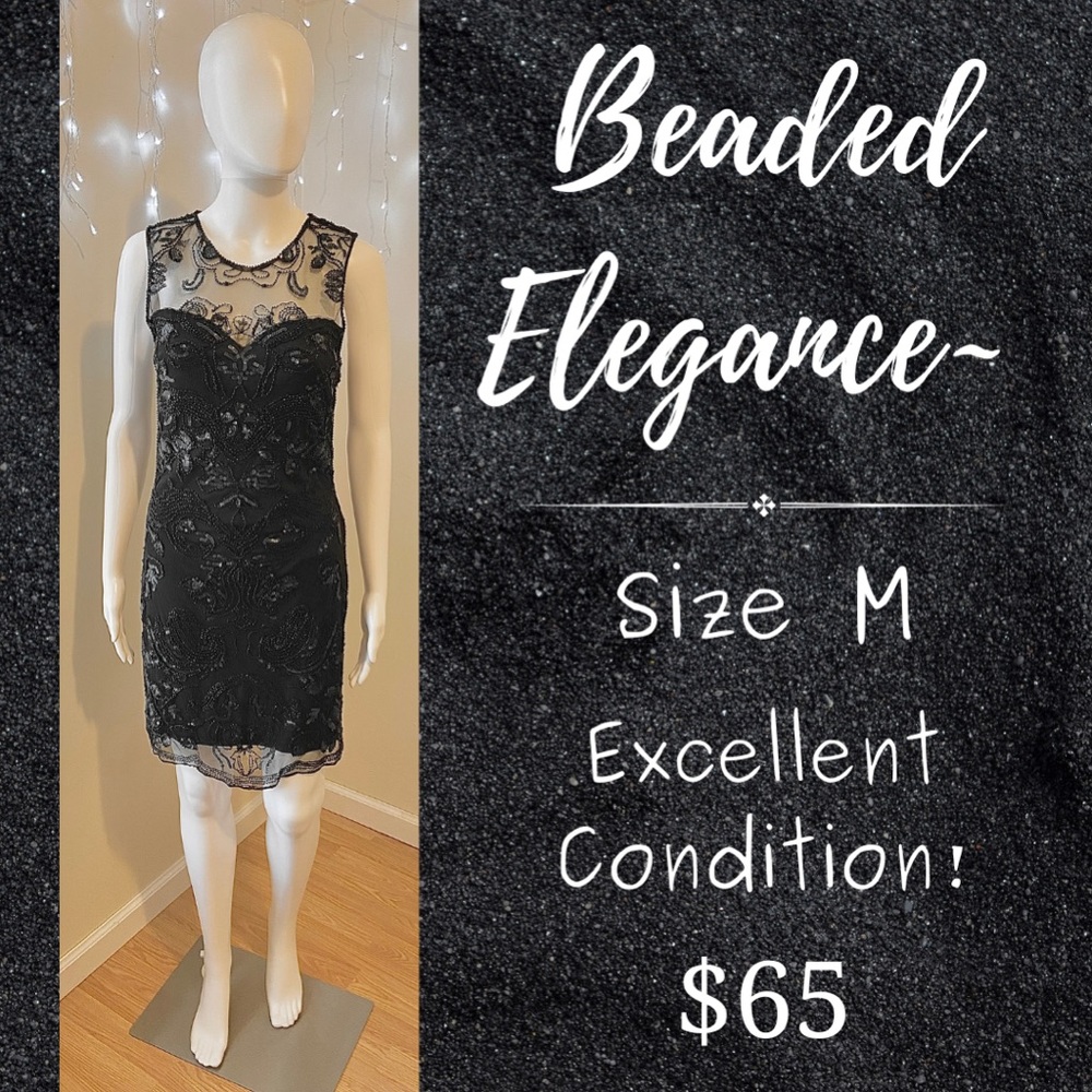 Women’s Formal Black Beaded Sleeveless Dress